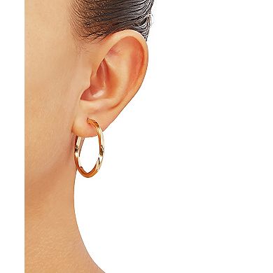 Everlasting Gold 10k Gold Square Tube Twist Hoop Earrings
