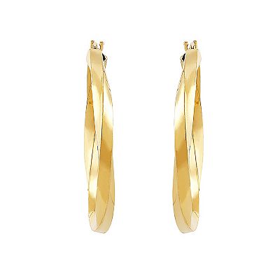 Everlasting Gold 10k Gold Square Tube Twist Hoop Earrings
