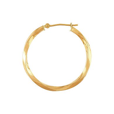 Everlasting Gold 10k Gold Square Tube Twist Hoop Earrings