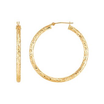 Everlasting Gold 10k Gold Crystal Cut Tube Hoop Earrings