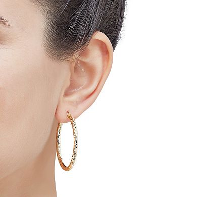 Everlasting Gold 10k Gold Crystal Cut Tube Hoop Earrings