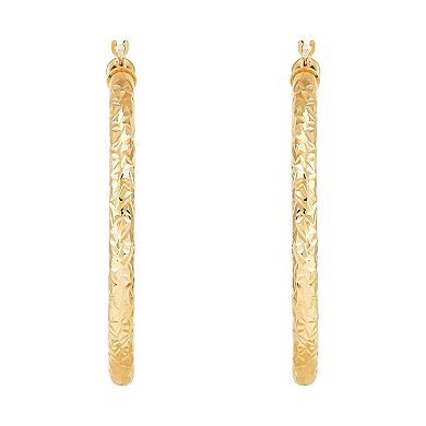 Everlasting Gold 10k Gold Crystal Cut Tube Hoop Earrings