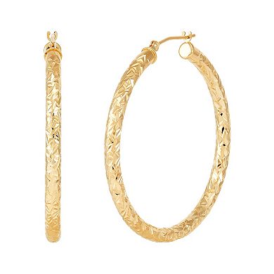 Everlasting Gold 10k Gold Crystal Cut Tube Hoop Earrings