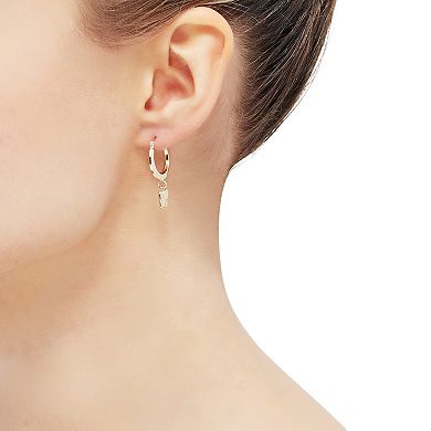 Everlasting Gold 10k Gold Diamond Cut Round Butterfly Hoop Earrings