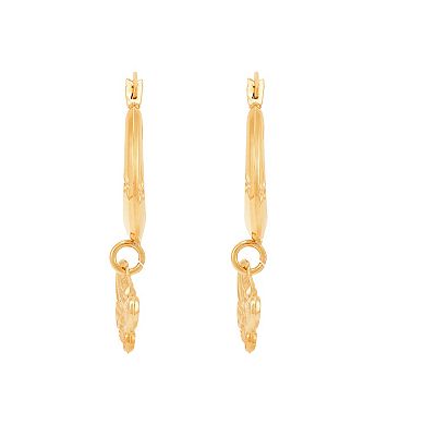 Everlasting Gold 10k Gold Diamond Cut Round Butterfly Hoop Earrings