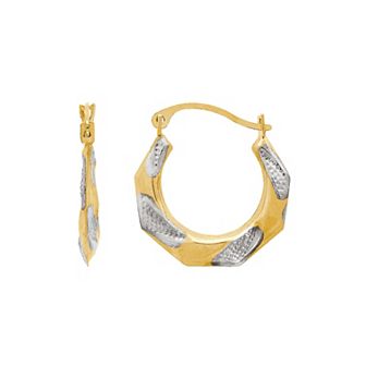 Everlasting Gold 10k Gold Texture Octagon Hoop Earrings