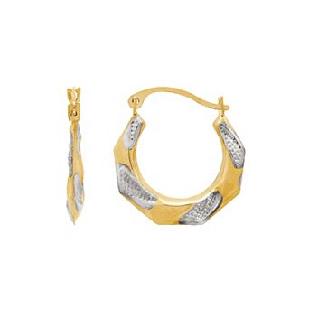 Everlasting Gold 10k Gold Texture Octagon Hoop Earrings