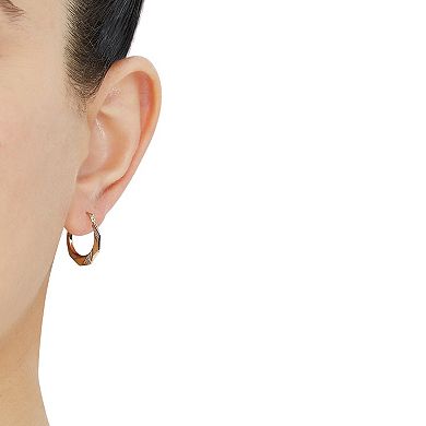 Everlasting Gold 10k Gold Texture Octagon Hoop Earrings