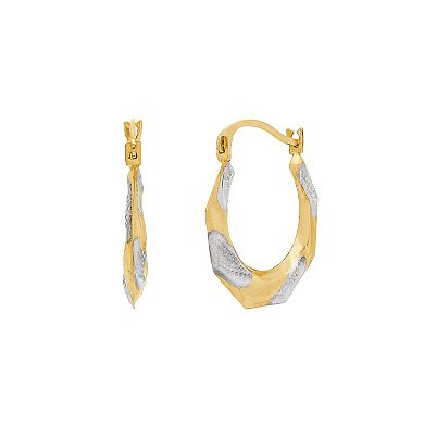 Everlasting Gold 10k Gold Texture Octagon Hoop Earrings