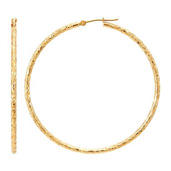 Everlasting Gold 10k Gold Crystal Cut Tube Hoop Earrings