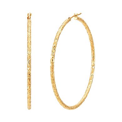 Everlasting Gold 10k Gold Crystal Cut Tube Hoop Earrings