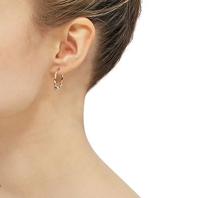 Everlasting Gold 10k Gold Square Tube Twist Hoop Earrings