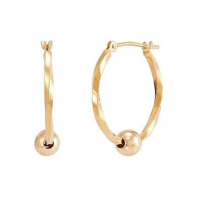 Everlasting Gold 10k Gold Square Tube Twist Hoop Earrings