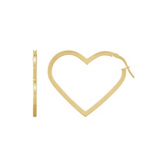 Everlasting Gold 10k Gold Square Tube Heart Hoop Earrings
