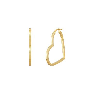 Everlasting Gold 10k Gold Square Tube Heart Hoop Earrings