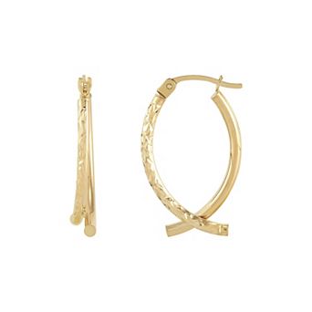 Everlasting Gold 10k Gold Diamond Cut & Polish Tube Wishbone Hoop Earrings
