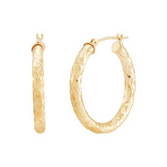 Everlasting Gold 10k Gold Crystal Cut Tube Hoop Earrings