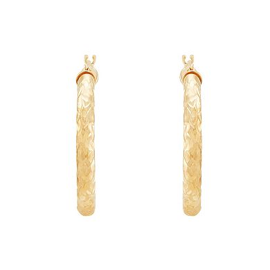 Everlasting Gold 10k Gold Crystal Cut Tube Hoop Earrings