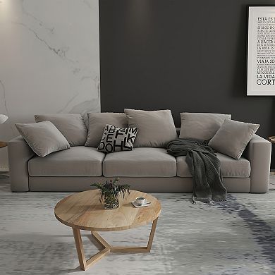 Nina 30 inch Round Mango Wood Coffee Table, Handcrafted Natural Brown, Sturdy 3 Leg Sled Base