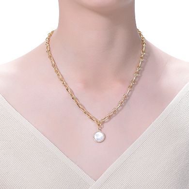 14k Gold Plated Lab-Created Mother-of-Pearl Chain Link Necklace
