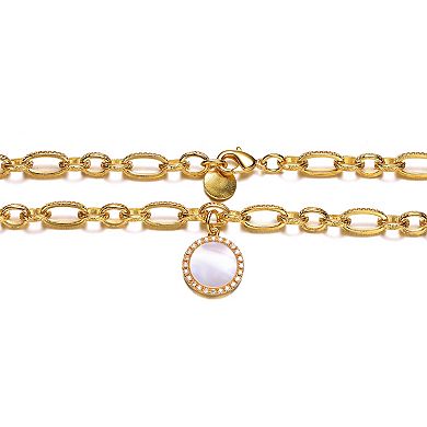 14k Gold Plated Lab-Created Mother-of-Pearl Chain Link Necklace
