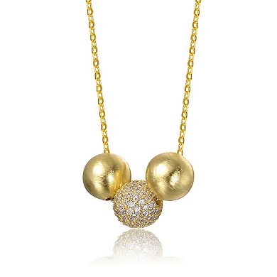 14k Gold Plated Matte & Bright Shine Cubic Zirconia Bead Pendant Necklace