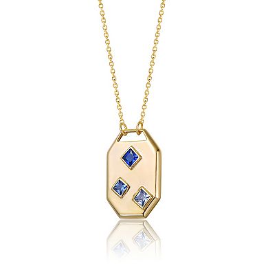 14k Gold Plated Blue Cubic Zirconia Geometric Dog Tag Pendant Necklace