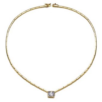 14k Gold Plated Emerald Cut Cubic Zirconia East-West Solitaire Necklace