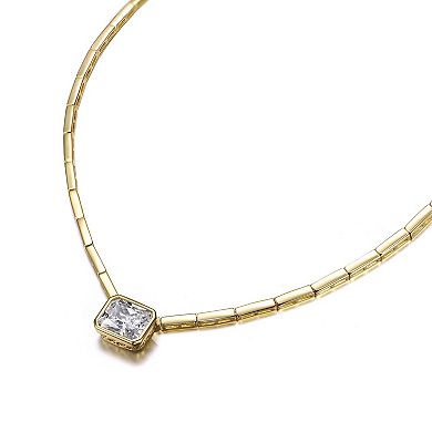 14k Gold Plated Emerald Cut Cubic Zirconia East-West Solitaire Necklace