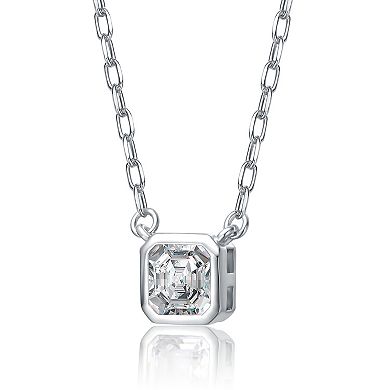 14k Gold Plated Asscher-Cut Cubic Zirconia Solitaire Necklace