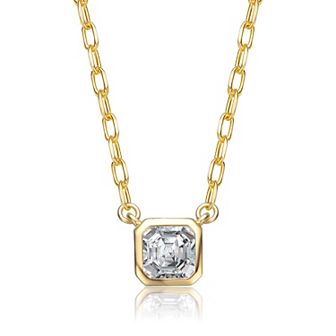14k Gold Plated Asscher-Cut Cubic Zirconia Solitaire Necklace