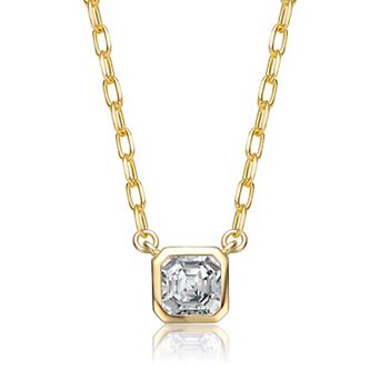 14k Gold Plated Asscher-Cut Cubic Zirconia Solitaire Necklace