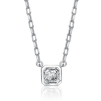 14k Gold Plated Asscher-Cut Cubic Zirconia Solitaire Necklace