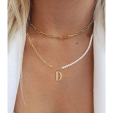 Beaded Initial Necklace For Women - 14K Gold Plated Rainbow Gemstone Choker With Letter Pendant