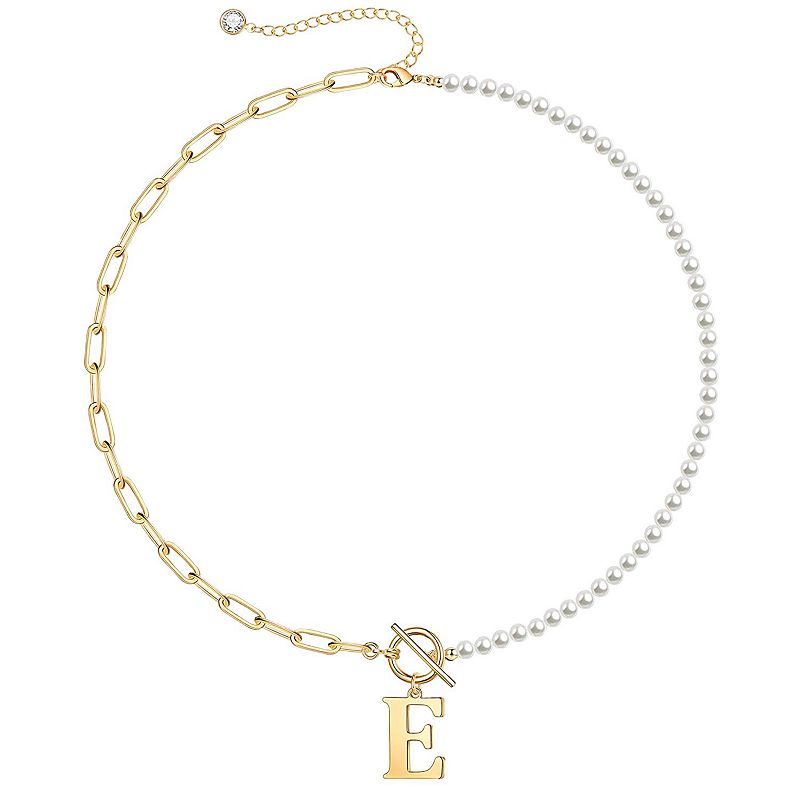 14k Gold Plated Initial Link Chain Necklace, Women's, Size: 16-18" ADJ, Gold Tone E