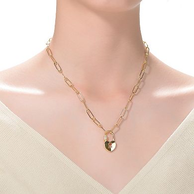 14k Gold Plated Cubic Zirconia Heart Lock Charm Necklace
