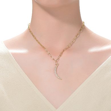14k Gold Plated Cubic Zirconia Moon Pendant Necklace