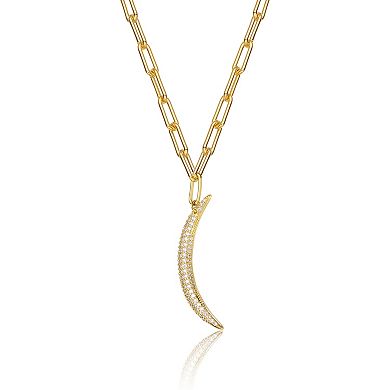 14k Gold Plated Cubic Zirconia Moon Pendant Necklace