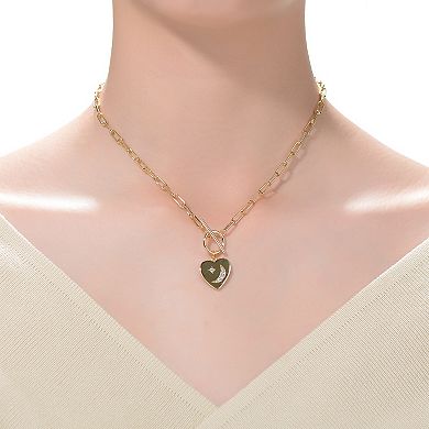 14k Gold Plated Cubic Zirconia Heart & Moon Charm Necklace