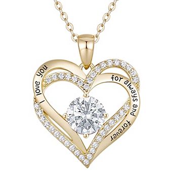 14k Gold Plated Cubic Zirconia "I Love You" Heart Pendant Necklace
