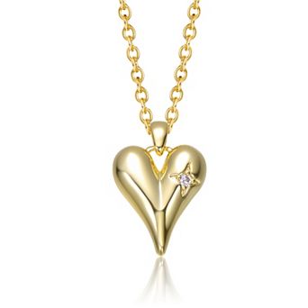 14k Gold Plated Puffy Heart Pendant Necklace