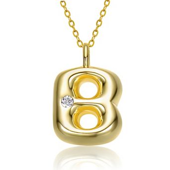 14k Gold Plated Bubble Initial Pendant Necklace