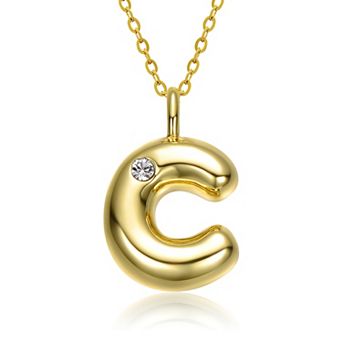 14k Gold Plated Bubble Initial Pendant Necklace