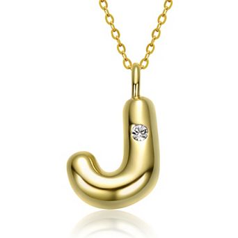 14k Gold Plated Bubble Initial Pendant Necklace