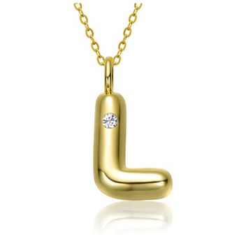 14k Gold Plated Bubble Initial Pendant Necklace
