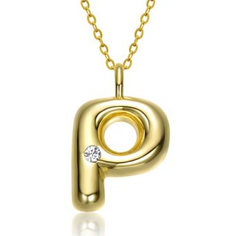14k Gold Plated Bubble Initial Pendant Necklace
