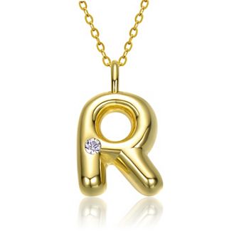14k Gold Plated Bubble Initial Pendant Necklace