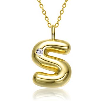14k Gold Plated Bubble Initial Pendant Necklace