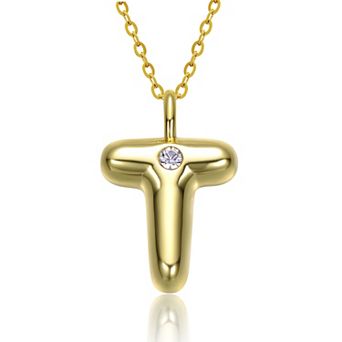 14k Gold Plated Bubble Initial Pendant Necklace
