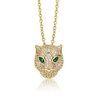 14k Gold Plated Cubic Zirconia 3D Panther Head Pendant Necklace
